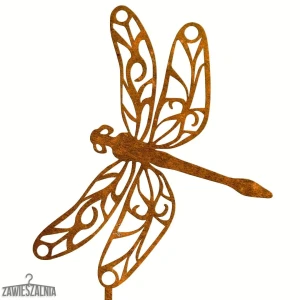 Zawieszalnia – áttört kerti szitakötő corten acélból XL 22x98 cm rúdon