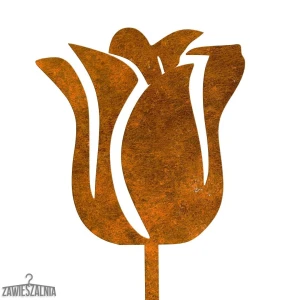 Kerti dekoráció – rozsdás korten acél tulipán 14×95 cm, leszúrható
