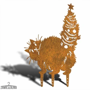 Zawieszalnia – kerti dekoráció Karácsonyi Macska XL 58 cm corten acélból
