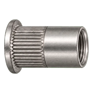Rozsdamentes A4 szegecsanya M12×23 mm – lapos fejű, recézett szárú – 250 db-os karton