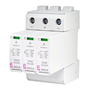 ETI túlfeszültség-levezető PV DC 1+2 típus (B+C osztály) 1100V 3P 65kA 3,8kV