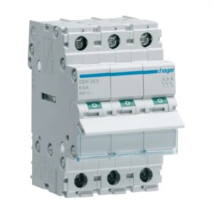 Leválasztó kapcsoló leválasztó 3 fázisú 3P 63A 400V AC SBN363 HAGER