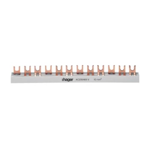 Csatlakozó sín 3 pólusú 57mod 10mm2, KDN363B villás Hager GPV-401-80