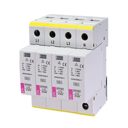 Túlfeszültség levezető Típus 2 (C) 4P 20kA 1,5kV ETITEC C T2 275/20 4+0 002440395 ETI GPV-401-97