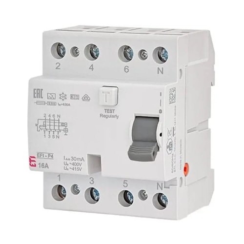 Fennmaradó áramú megszakító 4P 25A 30mA AC típus EFI6-P4 AC 25/0.03 002061651 ETI GPV-401-137