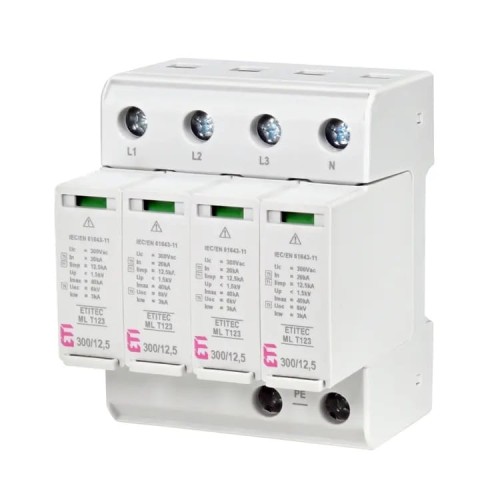 Túlfeszültség levezető Típus 1+2+3 (B+C+D) 4P 20kA 1,5kV ETITEC ML T123 300/125 4+0 002440667 ETI GPV-401-141