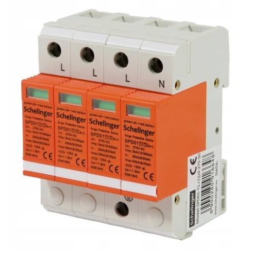 Schelinger túlfeszültségvédő 4P 5kA cl. T1+T2 (B+C) GPV-401-25