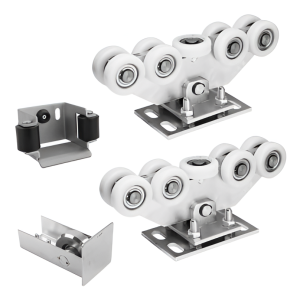 Toló kapu görgőkészlet: 2× görgőkocsi (9-görgős, műanyag) + tartozékok