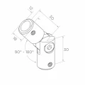 Postal – csuklós korlátkönyök 90°–180° fi 12 mm-es rúdhoz, AISI 304 szatén 001-146 (2)